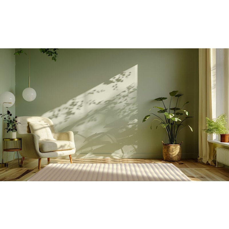 Tapis contemporain blanc pur sous un fauteuil dans un intérieur lumineux.