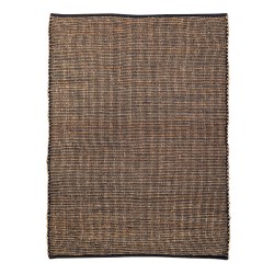 Tapis ethnique en jute et coton noir 120x170 cm avec bordure noire.
