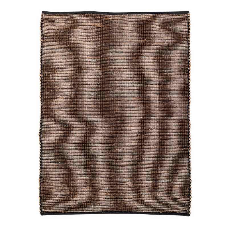 Tapis ethnique en jute et coton noir 120x170 cm avec bordure noire.