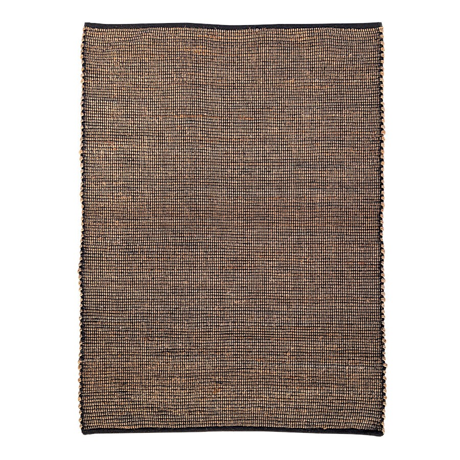 Tapis ethnique en jute et coton noir 120x170 cm avec bordure noire.