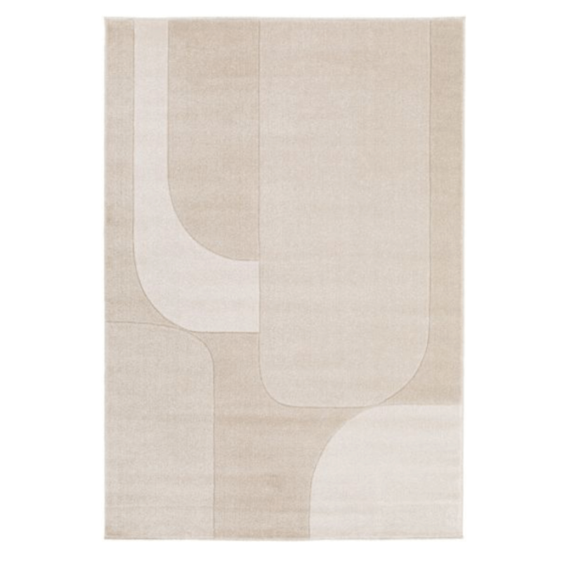Tapis géométrique beige 160x230 cm avec motif abstrait.