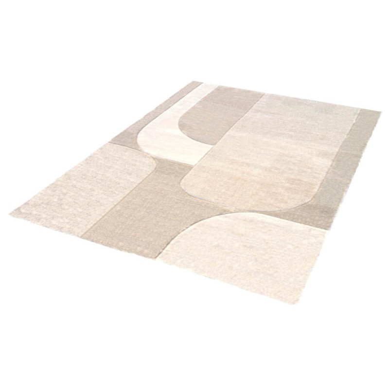 Design géométrique épuré et lignes organiques du tapis beige 160x230 cm.