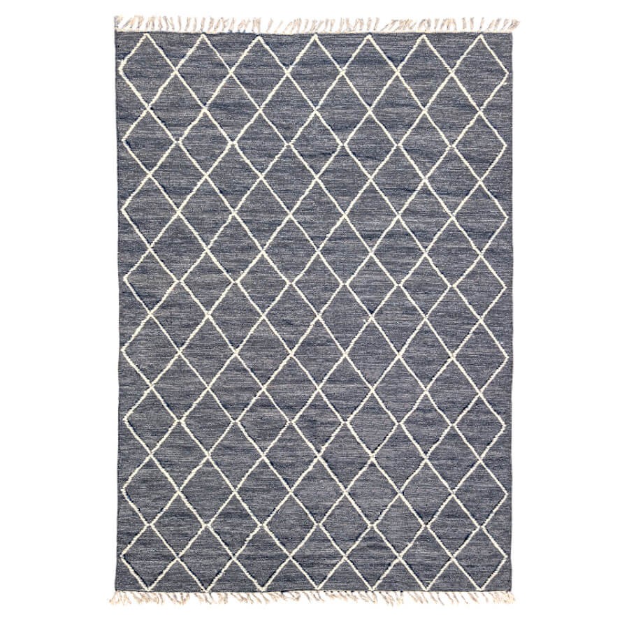 Tapis gris anthracite 160x230 cm avec, en contraste, des losanges en laine épaisse, créant un effet visuel et tactile élégant.