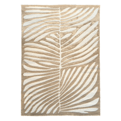Tapis beige 160x230 cm moelleux avec motif feuillage cocotier ou palmier en relief.