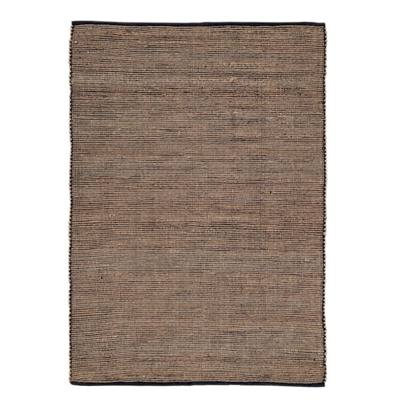 Grand tapis en jute naturelle et coton noir 160x230 cm.