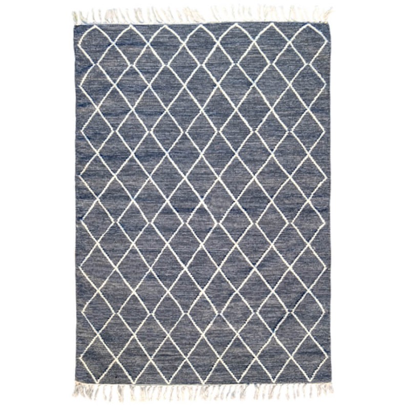 Tapis gris foncé 120x170 cm en coton à motifs losanges écrus en laine épaisse.