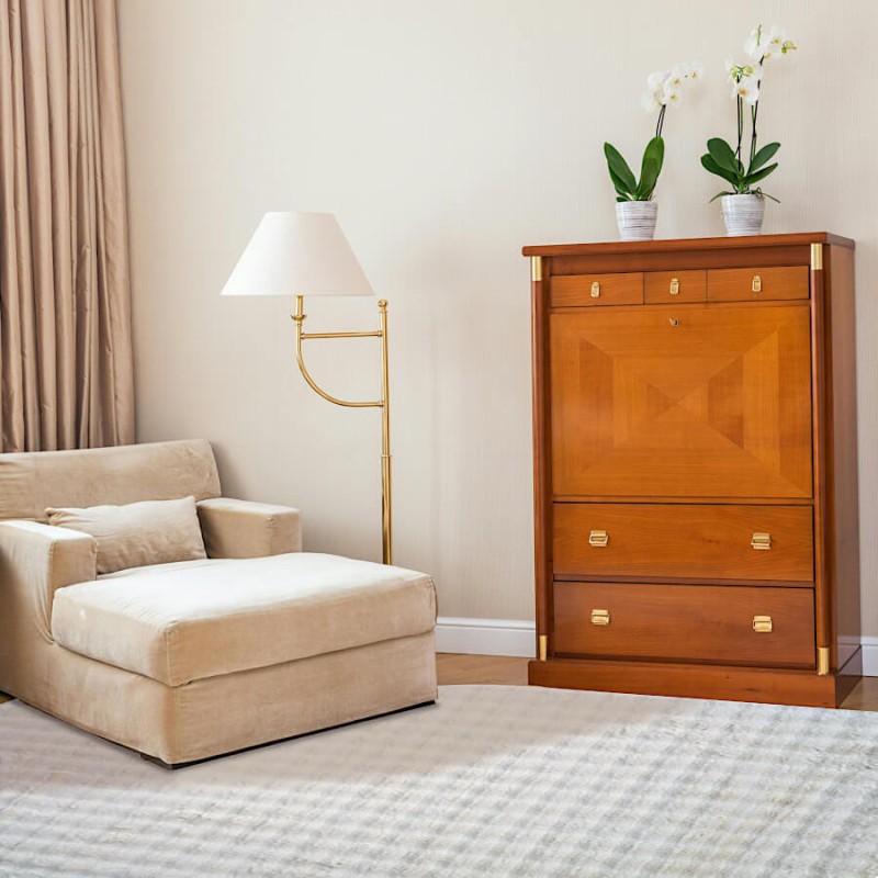 Ambiance relaxante et cosy avec le tapis blanc épais dans une pièce de vie lumineuse.