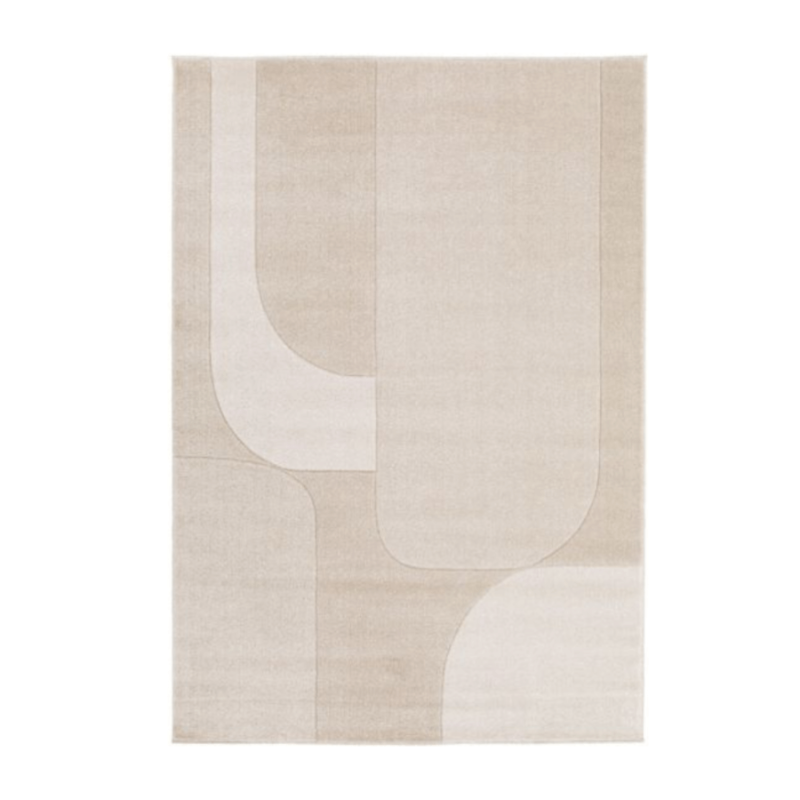 Tapis beige 120x170 cm aux motifs géométriques et organiques.