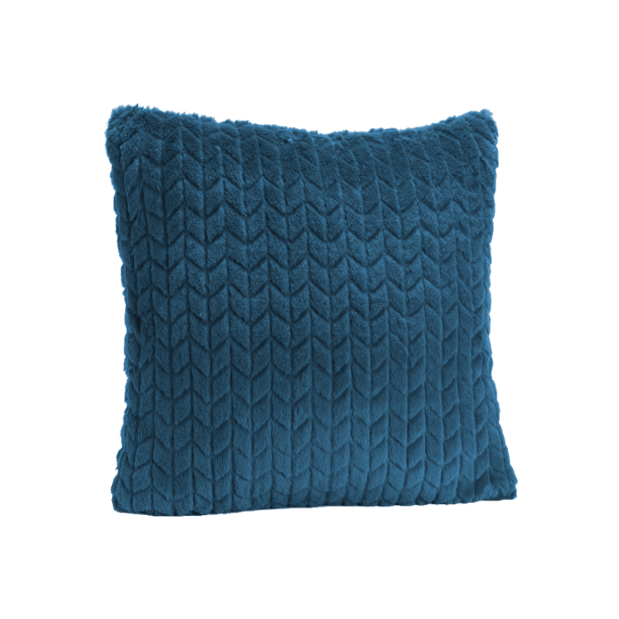 Coussin bleu marine 40x40 cm avec motif graphique chevrons en relief.
