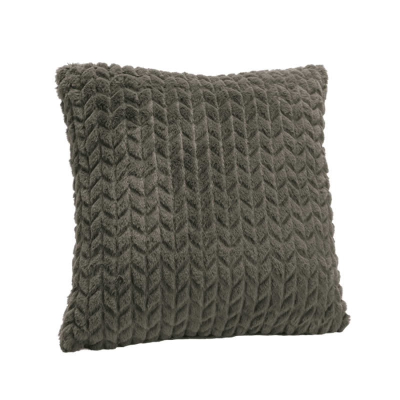 Coussin vert kaki 40x40 cm au toucher ultra-doux et motifs chevrons.