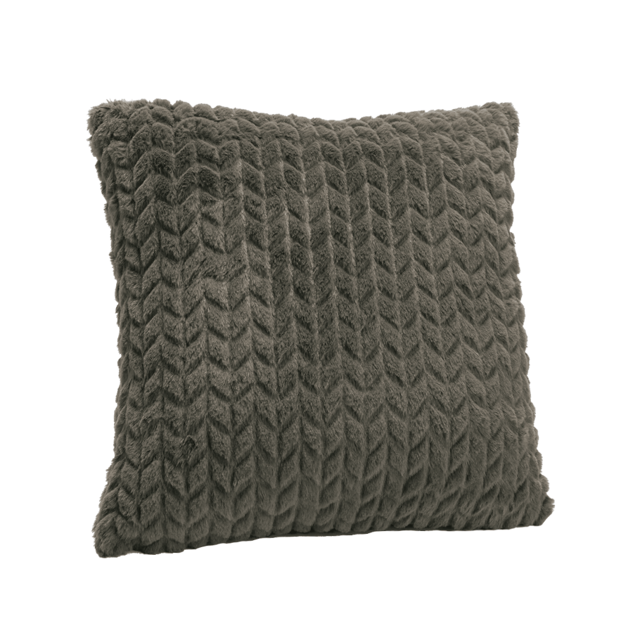 Coussin vert kaki 40x40 cm au toucher ultra-doux et motifs chevrons.