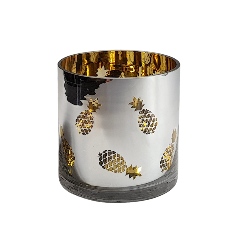 Photophore motif ananas doré en verre  | Deco-Delight.com