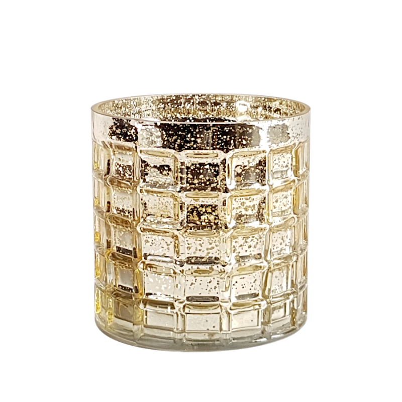 Photophore gaufre doré en verre texturé  | Deco-Delight.com