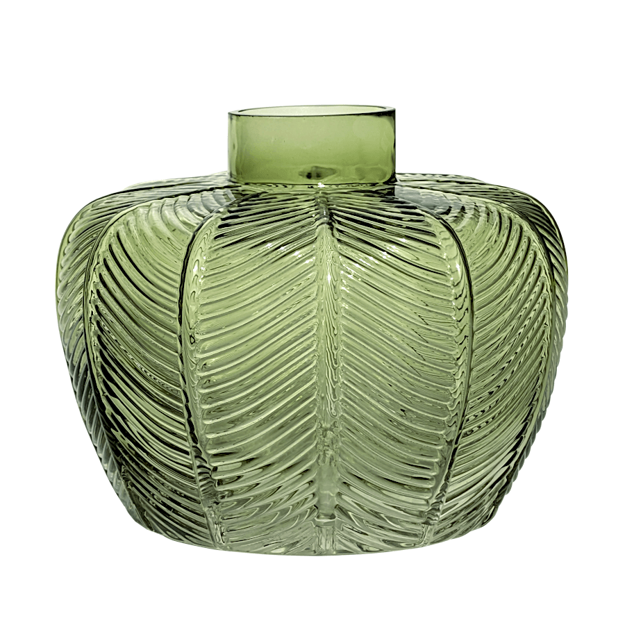 Vase verre feuillage vert en relief H16,5 cm | Deco-Delight.com