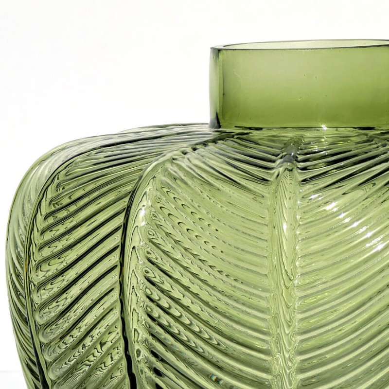 Vase verre feuillage vert en relief H16,5 cm | Deco-Delight.com
