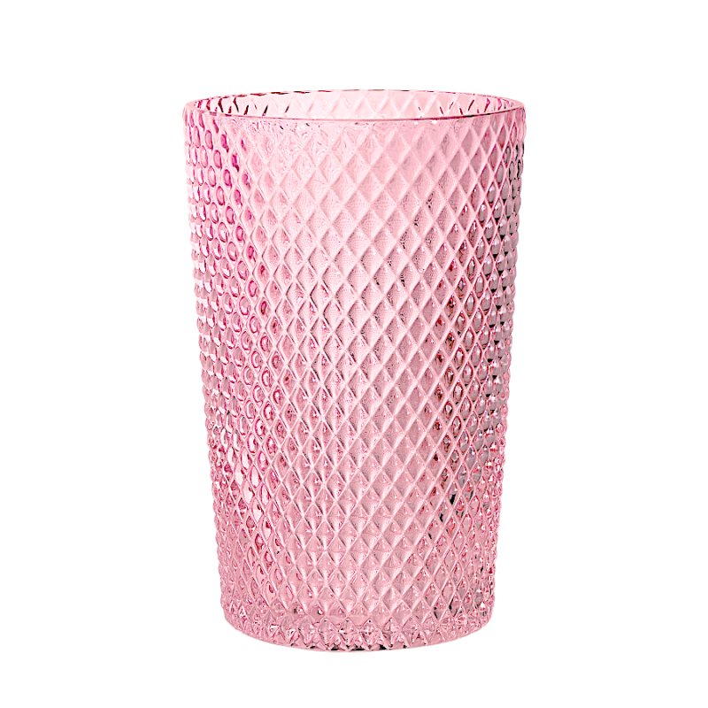 Vase rose relief diamant en verre  | Deco-Delight.com