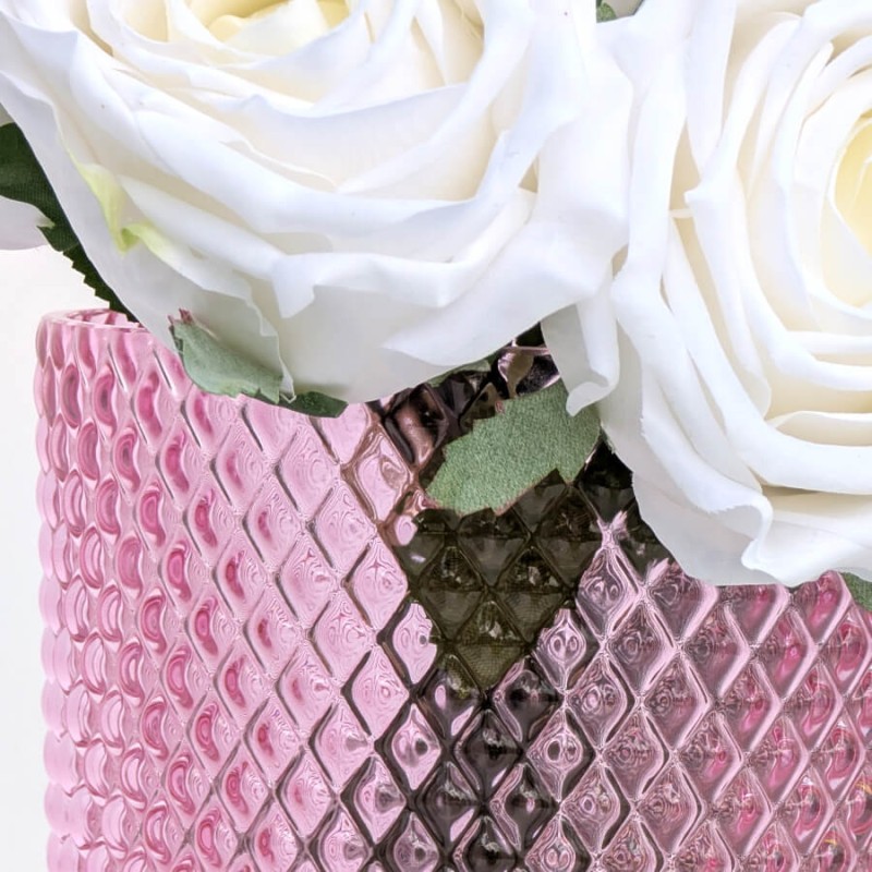 Vase rose relief diamant en verre  | Deco-Delight.com
