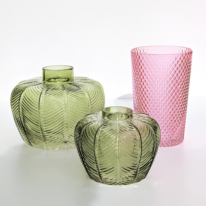 Vase rose relief diamant en verre  | Deco-Delight.com