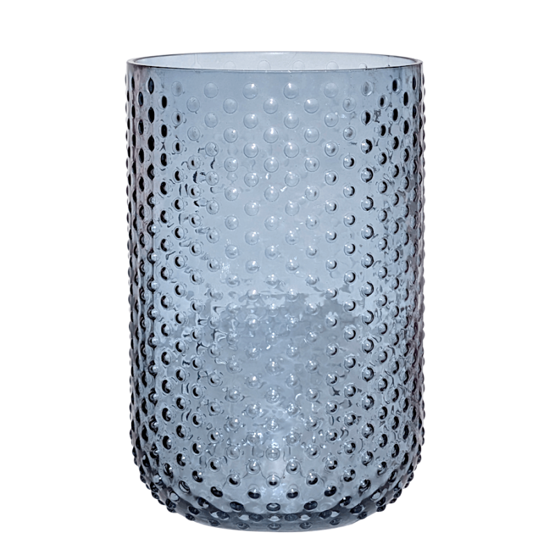 Vase bleu gris à pois en verre texturé | Deco-Delight.com