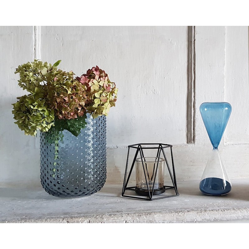 Vase bleu gris à pois en verre texturé | Deco-Delight.com