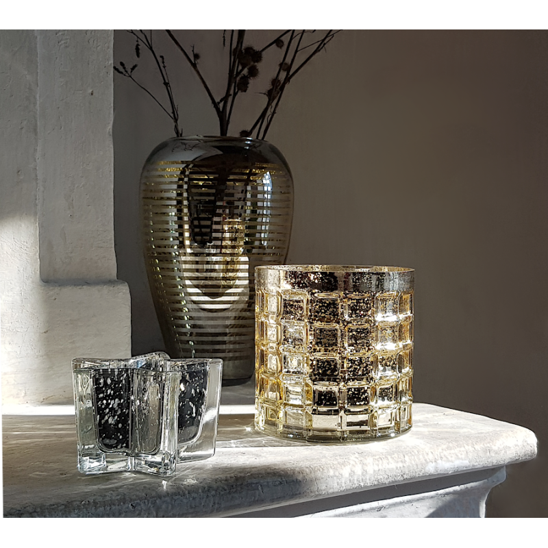 Photophore gaufre doré en verre texturé  | Deco-Delight.com