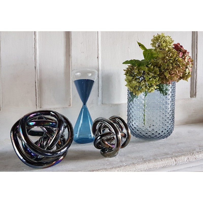 Vase bleu gris à pois en verre texturé | Deco-Delight.com