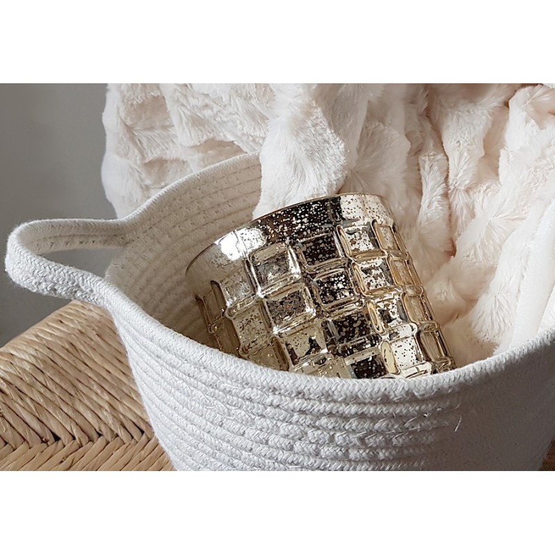 Photophore gaufre doré en verre texturé  | Deco-Delight.com