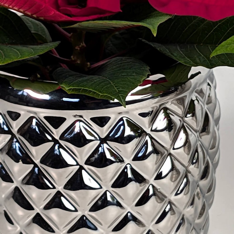 Cache-pot texture argentée rond H9.5 cm | Deco-Delight.com