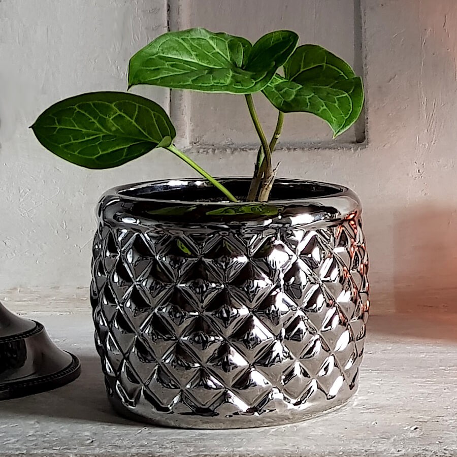 Cache-pot texture argentée rond H9.5 cm | Deco-Delight.com