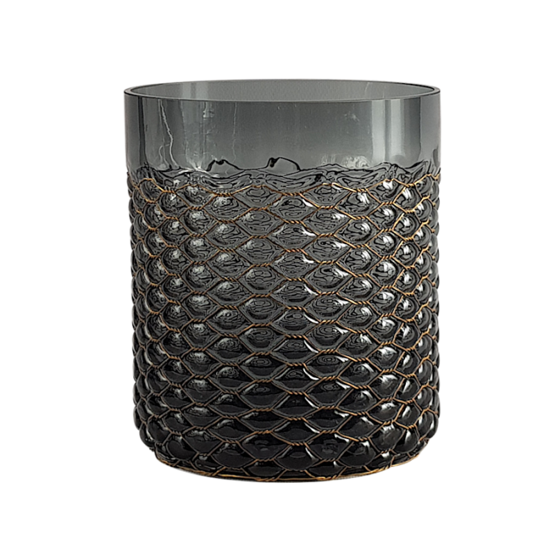 Photophore grillage gris alvéolé en verre  | Deco-Delight.com