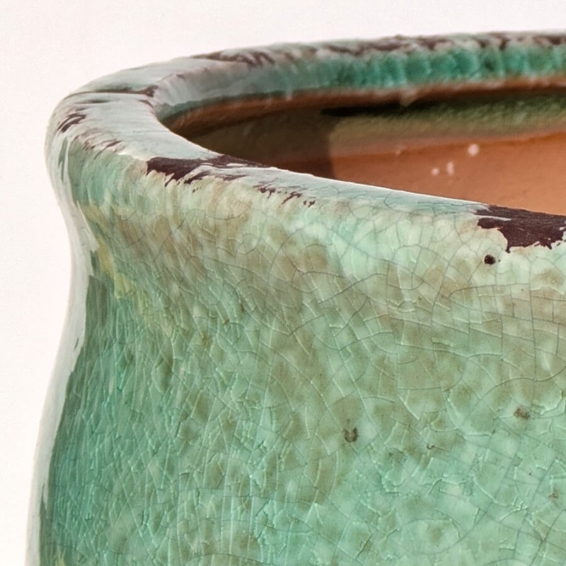 Cache-pot vert d’eau céramique H12 cm | Deco-Delight.com