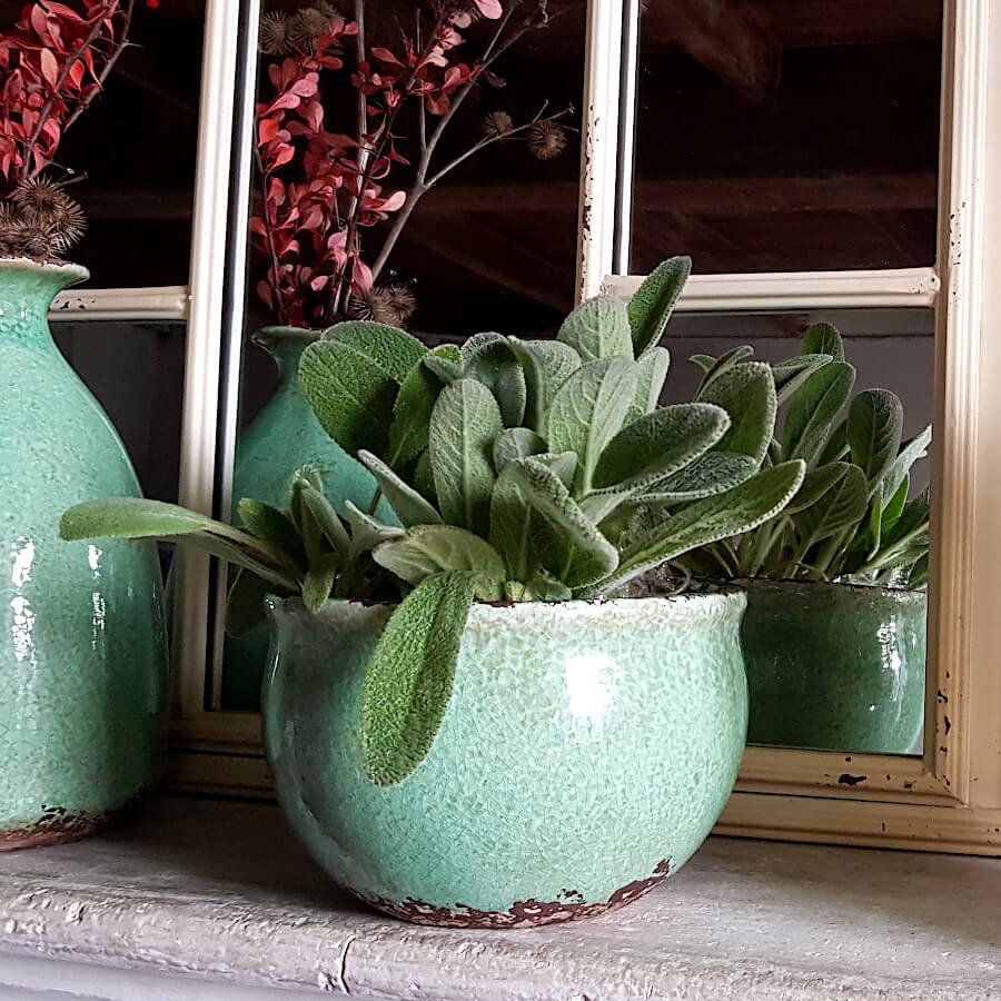 Cache-pot vert d’eau céramique H12 cm | Deco-Delight.com