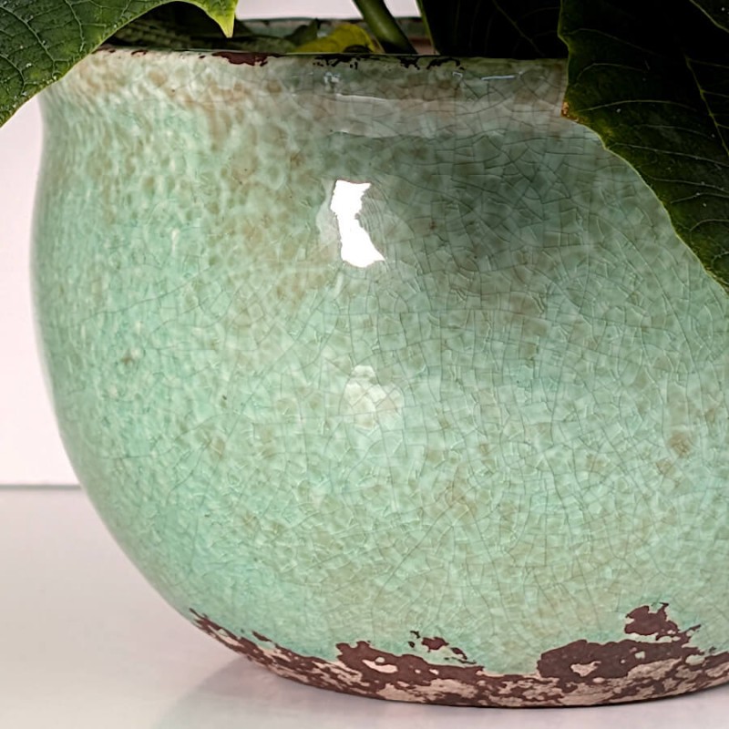 Cache-pot vert d’eau céramique H12 cm | Deco-Delight.com