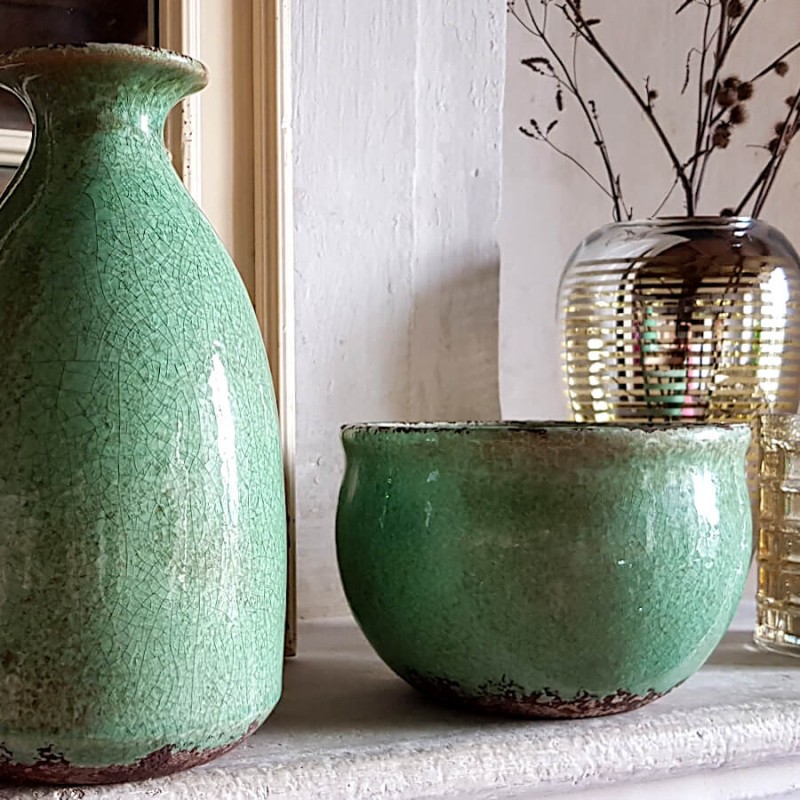 Cache-pot vert d’eau céramique H12 cm | Deco-Delight.com