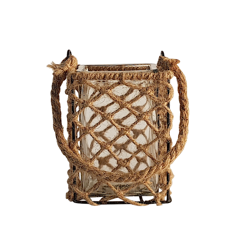 Photophore carré en verre et corde  | Deco-Delight.com