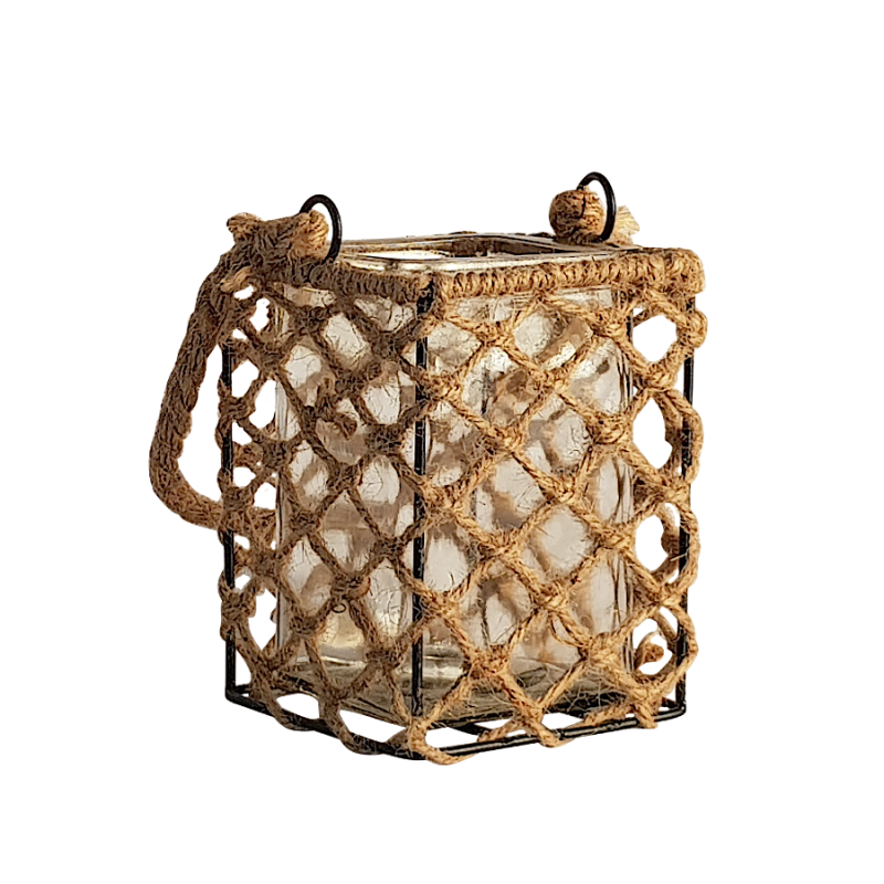 Photophore carré en verre et corde  | Deco-Delight.com