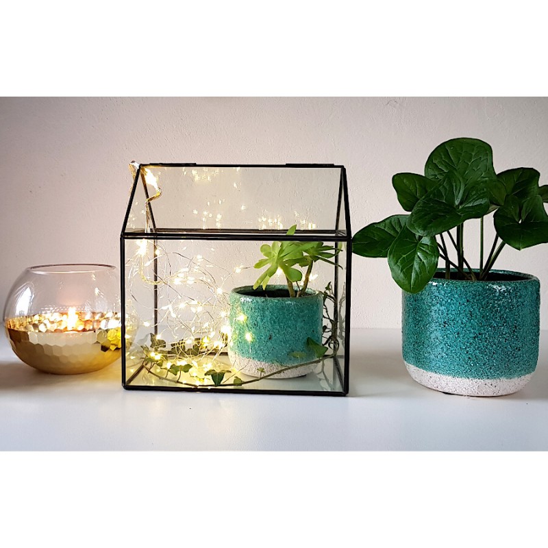 Cache-pot céramique bleu menthe, effet sablé gros grain | Deco-Delight