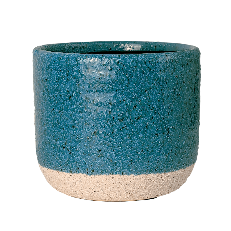 Cache-Pot Bleu Lagon en Céramique H14 cm | Grain Épais | Deco-Delight