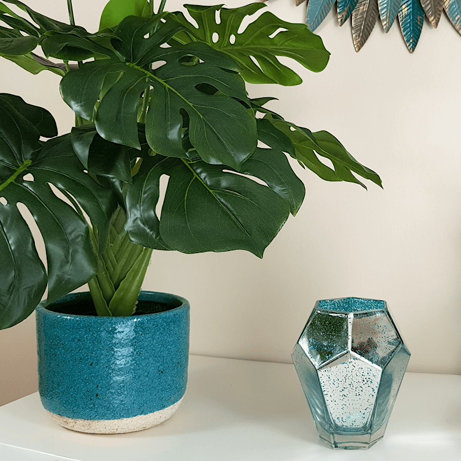 Cache-Pot Bleu Lagon en Céramique H14 cm | Grain Épais | Deco-Delight