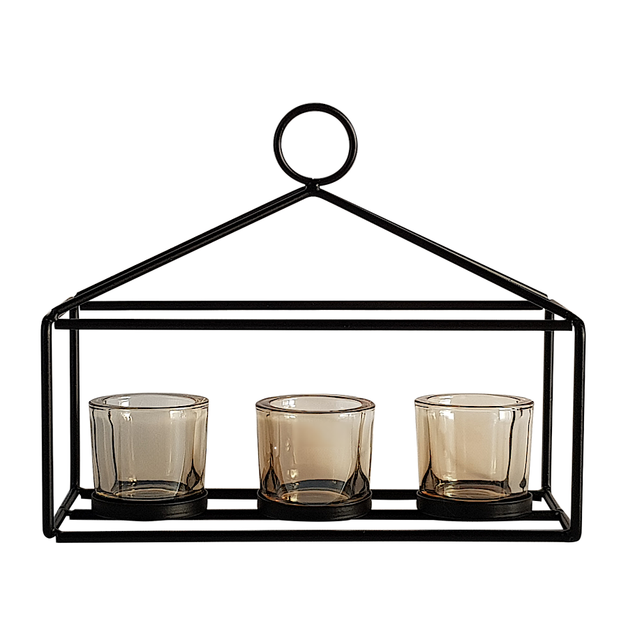 Photophore métal noir 3 bougeoirs  | Deco-Delight.com
