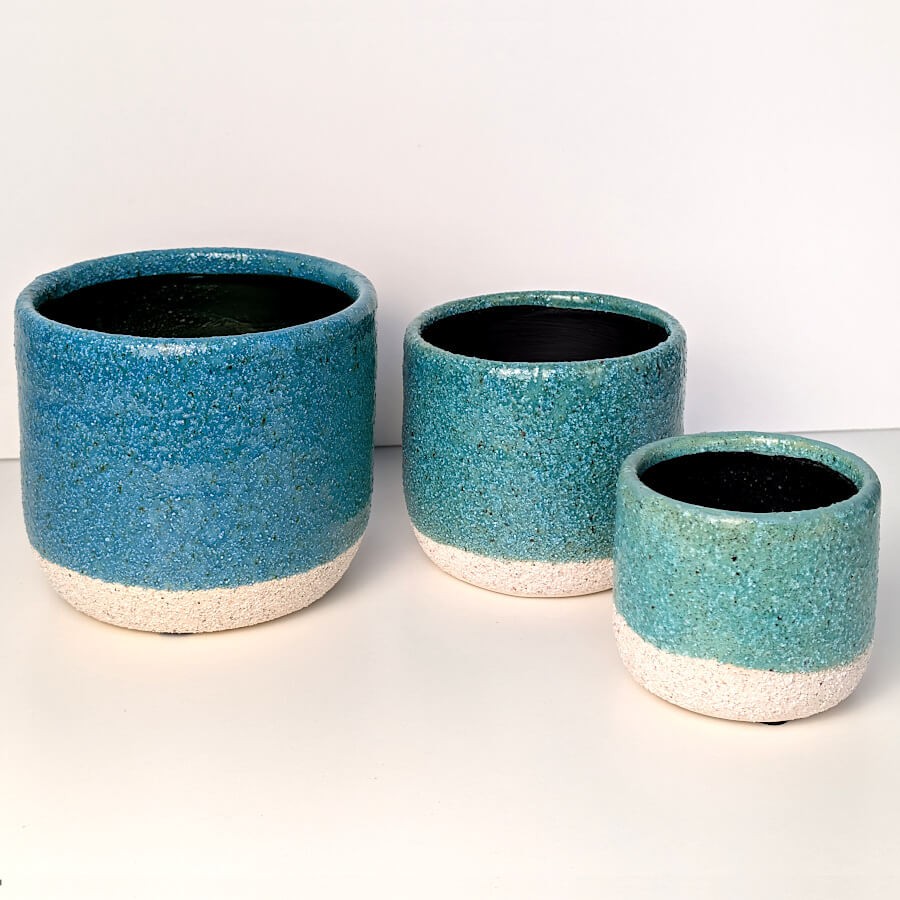 Cache-Pot Bleu Lagon en Céramique H14 cm | Grain Épais | Deco-Delight