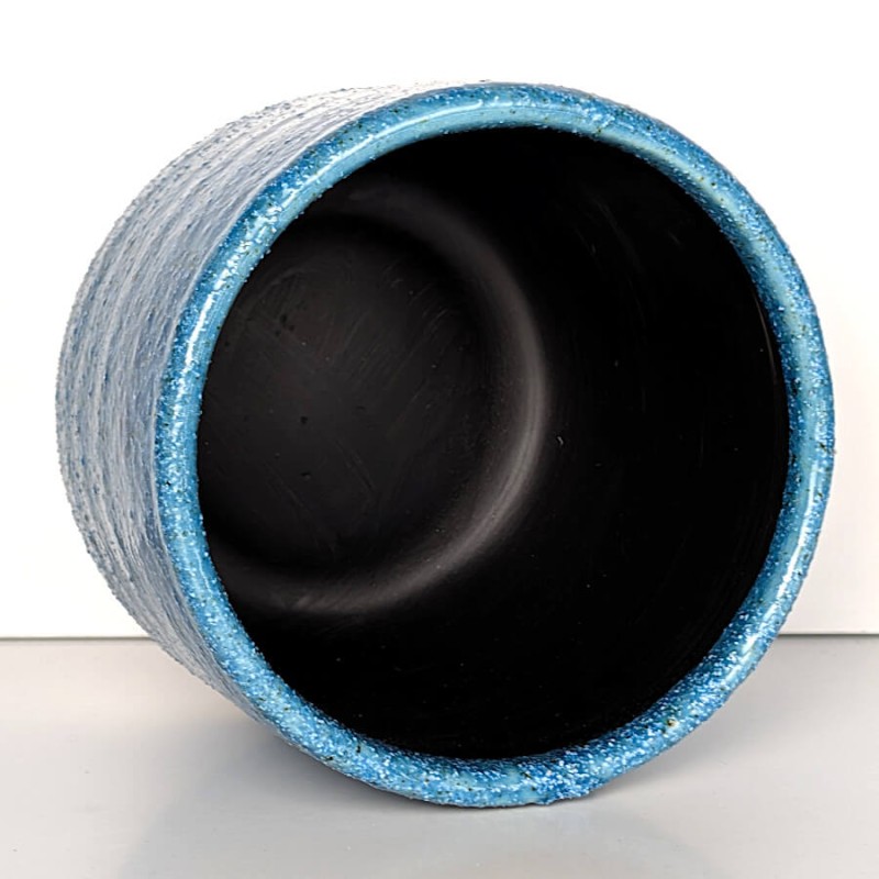 Cache-Pot Bleu Lagon en Céramique H14 cm | Grain Épais | Deco-Delight