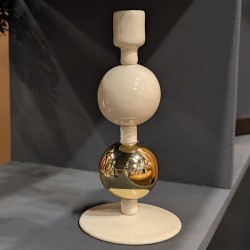 Bougeoir en métal crème & or H18 cm Style Art Déco | Deco-Delight.com