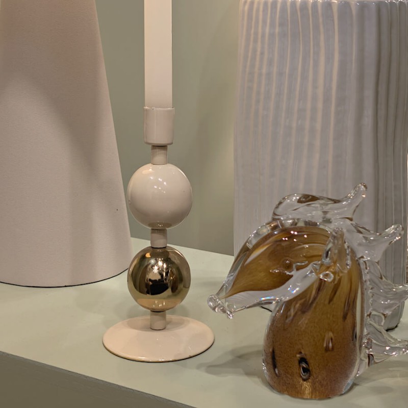 Bougeoir en métal crème & or H18 cm Style Art Déco | Deco-Delight.com