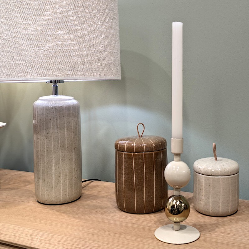 Bougeoir en métal crème & or H18 cm Style Art Déco | Deco-Delight.com