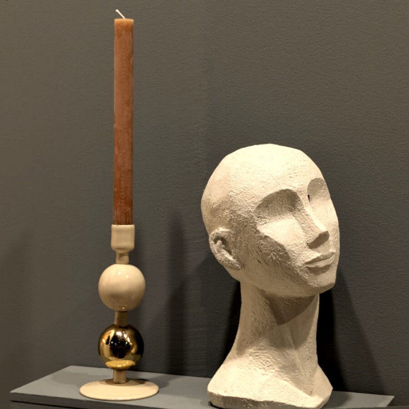 Bougeoir en métal crème & or H18 cm Style Art Déco | Deco-Delight.com