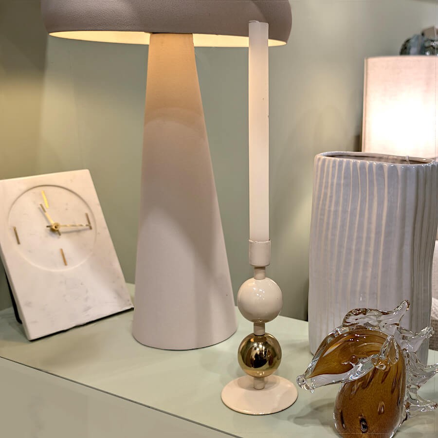 Bougeoir en métal crème & or H18 cm Style Art Déco | Deco-Delight.com