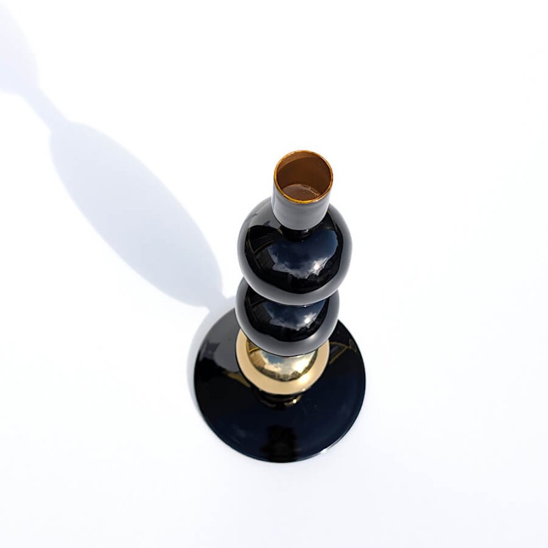 Bougeoir métal Noir & or H25 cm | Élégance Art Déco | Deco-Delight.com