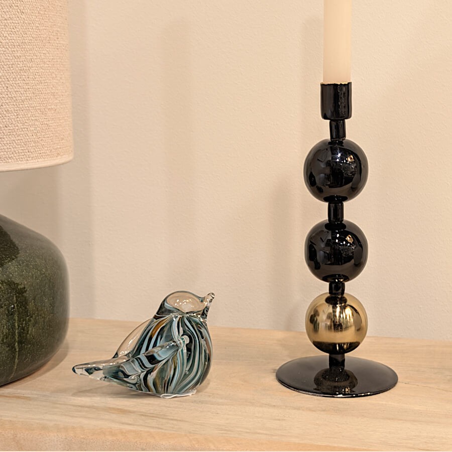 Bougeoir métal Noir & or H25 cm | Élégance Art Déco | Deco-Delight.com