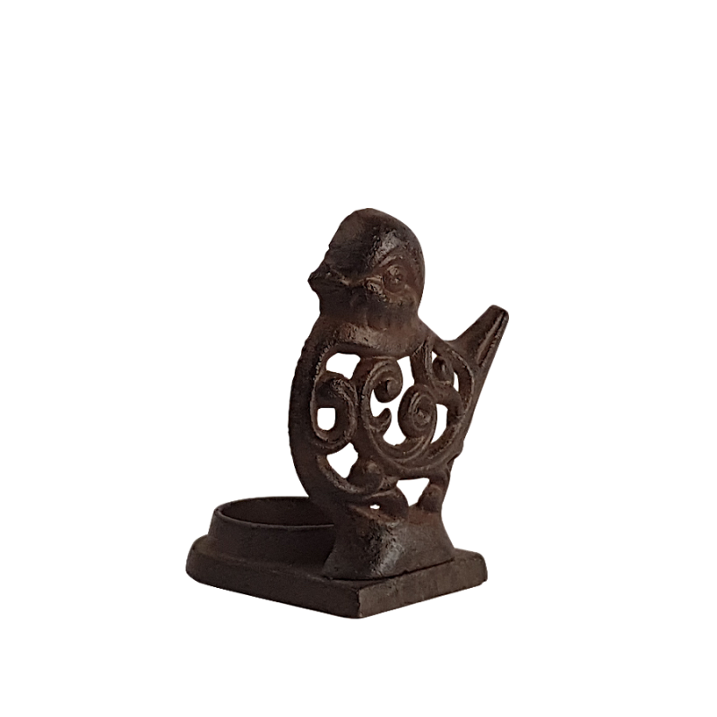 Bougeoir oiseau en fonte brun foncé  | Deco-Delight.com